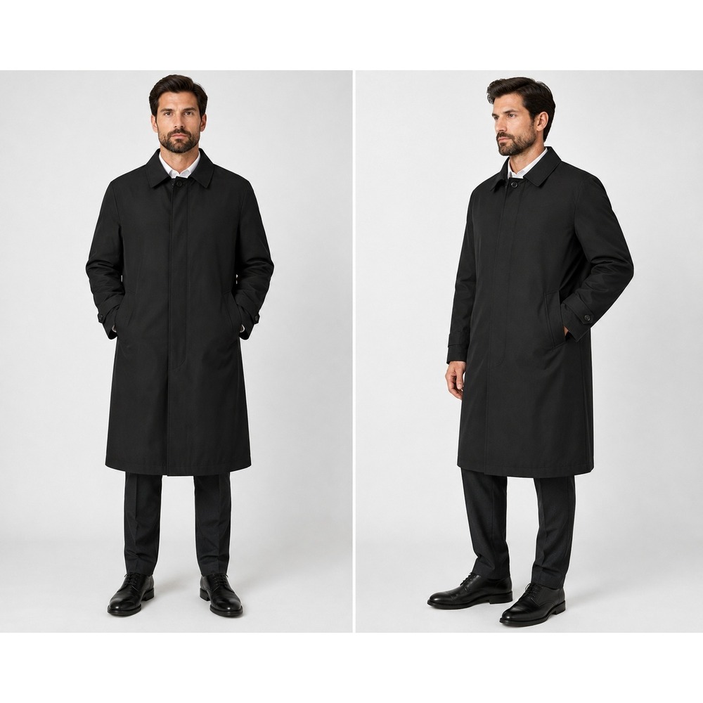 Botany 500 Mens Black Trench Coat Zip Out Faux Fur Lining Made in USA 44 Long